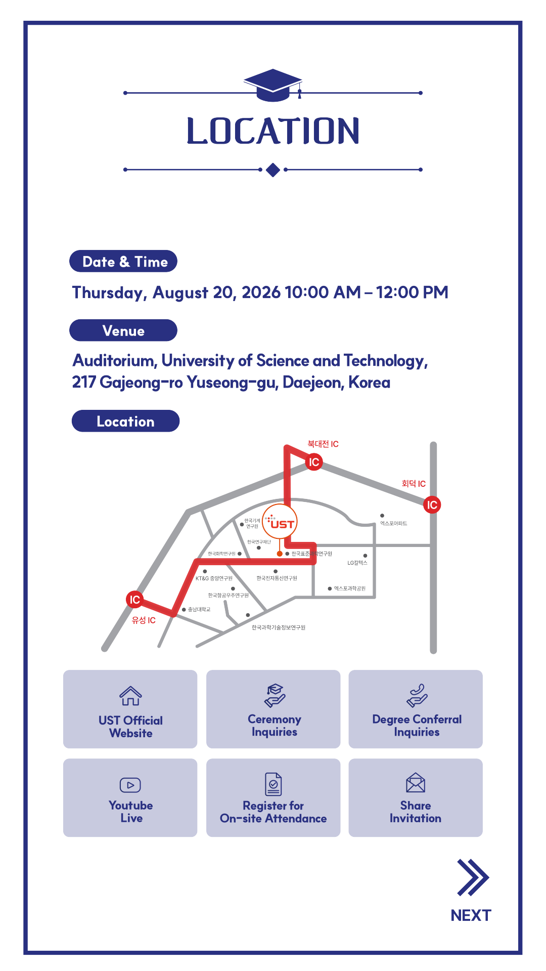 Location and quick links