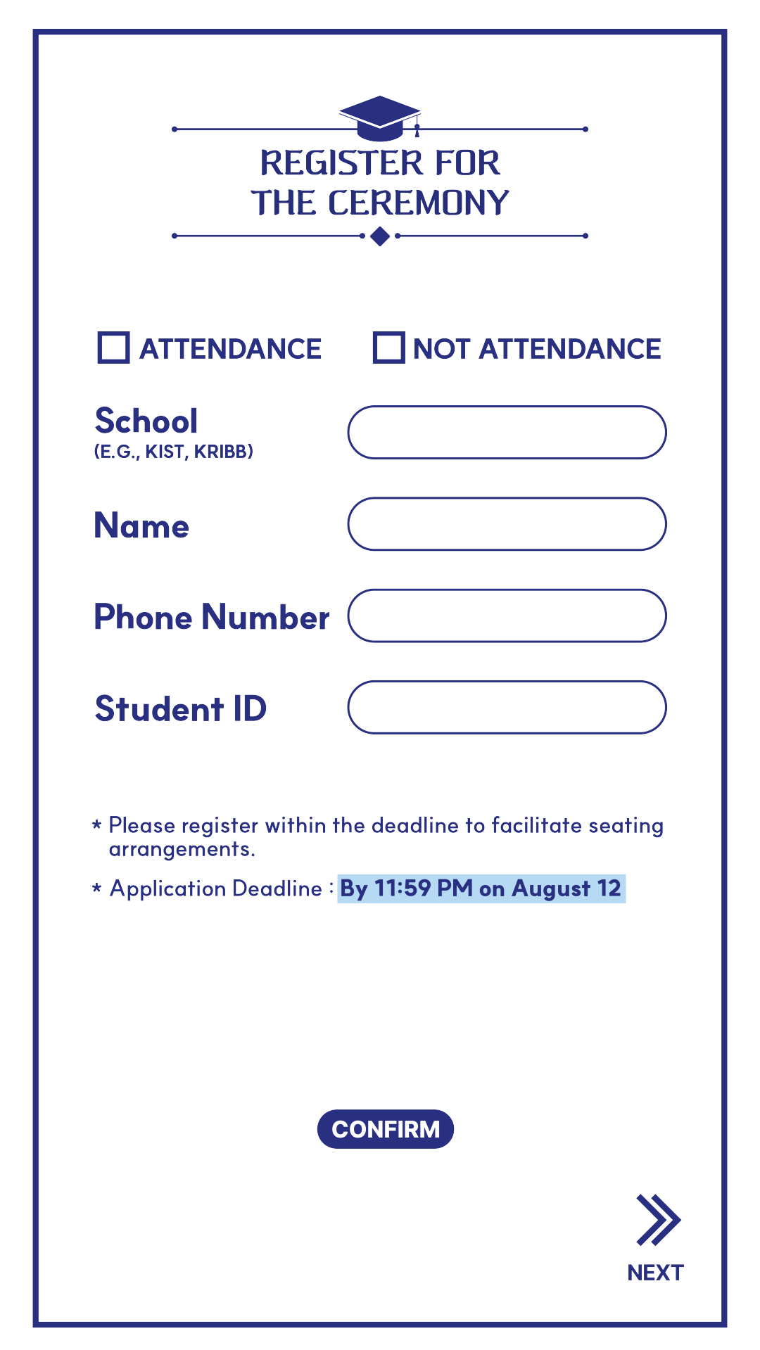 Ceremony attendance registration