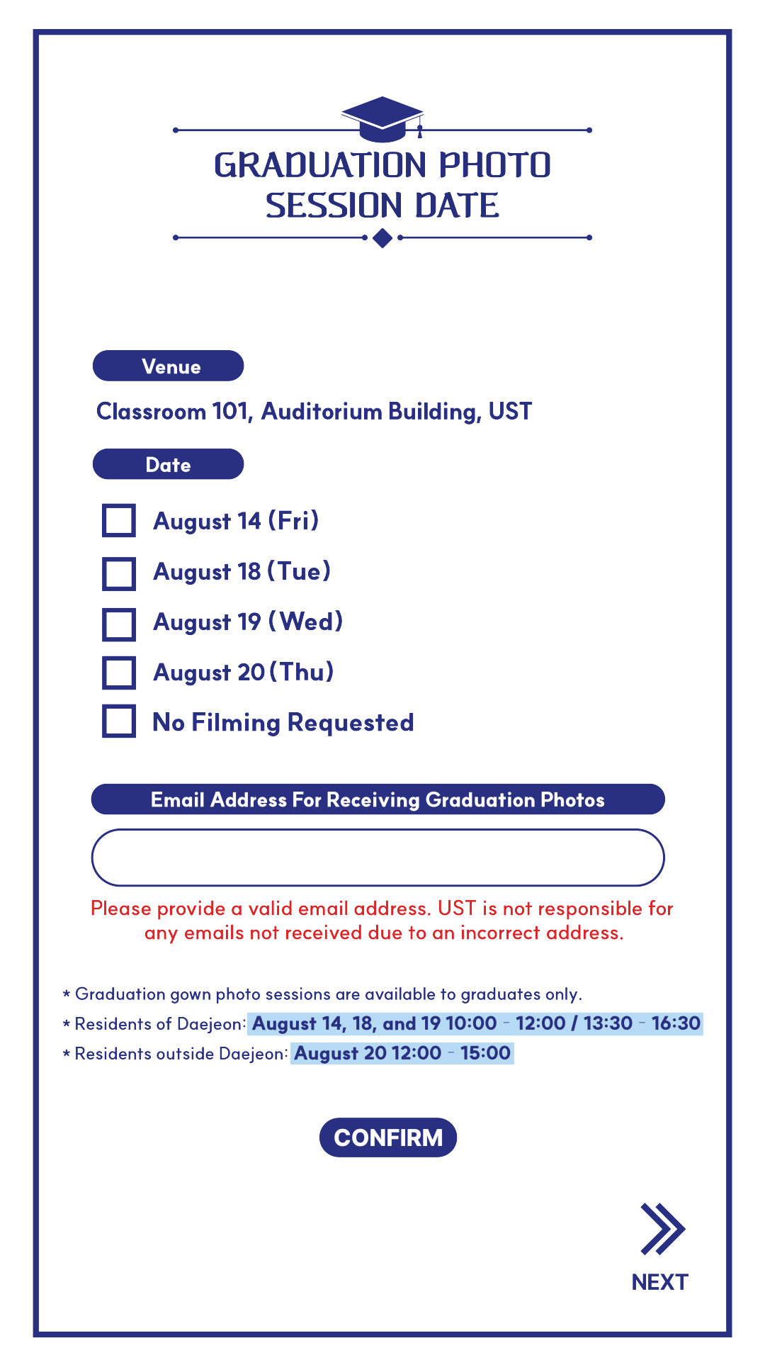 Graduation photo session registration